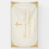 確認 ヴィンテージ 偽ゴールド 十字架 エレガント アイボリー 横断幕 (縦)