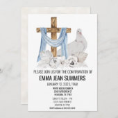 確認 祝賀 水彩 ハト 十字架 招待状 (正面/裏面)