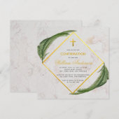 確認 緑のシダの葉 偽のゴールド大理石 招待状 (正面/裏面)