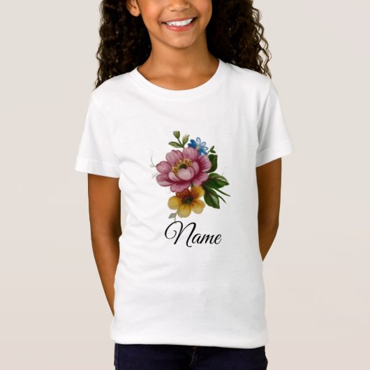 磁器にインスパイアされた花柄 Tシャツ (正面)