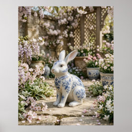 磁器のうさぎの花咲く静寂 ポスター