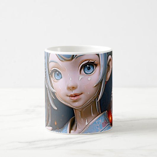 磁器のアニメ少女 ランタンライトの下で コーヒーマグカップ (中央)