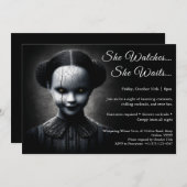 磁器の人形ハロウィーンの衣装パーティの招待状 招待状 (正面/裏面)