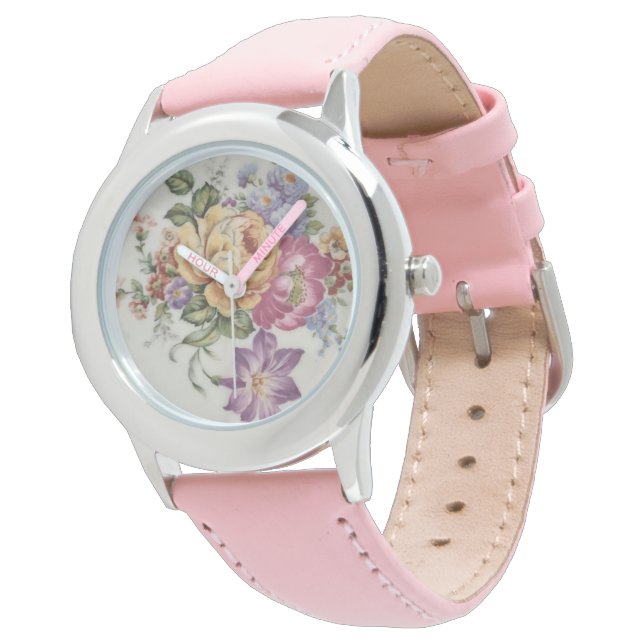 磁器の花のエレガンス時計 腕時計 (アングル)