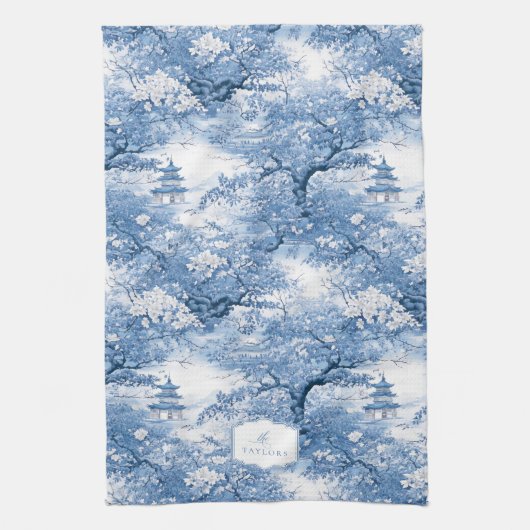 磁器の青い陶器の模様ID1094 キッチンタオル (縦)