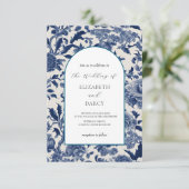 磁器エレガンス：ブルーフローラ結婚式招待状 招待状 (スタンド正面)
