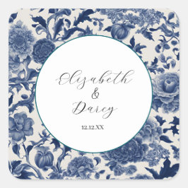 磁器エレガンス：青いフローラ結婚ズ スクエアシール