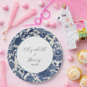 磁器エレガンス：青いフローラ結婚ズ ペーパープレート (パーティー)