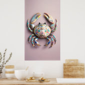 磁器カニ – エレガントフローラシェルアート ポスター (キッチン)