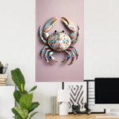 磁器カニ – エレガントフローラシェルアート ポスター (ホームオフィス)