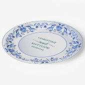 磁器ブルーフローラ結婚ズ ペーパープレート (アングル)