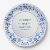 磁器ブルーフローラ結婚ズ ペーパープレート (正面)