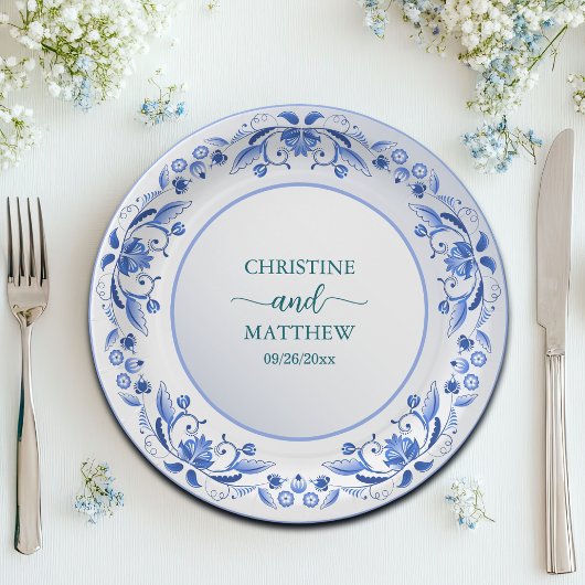 磁器ブルーフローラ結婚ズ ペーパープレート