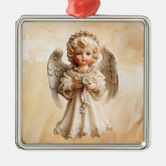 磁器ヴィンテージクリスマスエンジェル メタルオーナメント (正面)