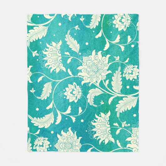 磁器中国のフローラ水彩 フリースブランケット (正面)