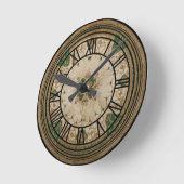 磁器日本のスタイルグリーンフローラ ラウンド壁時計 (傾斜)