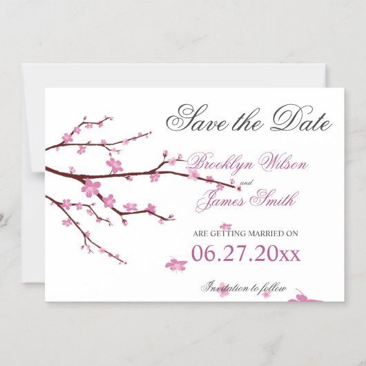 磁気さくらんぼ花の結婚式の日付のマグンを保存 マグネット招待状 (正面)
