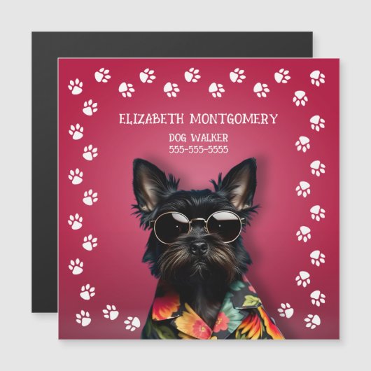 磁気ドッグウォーカーポープリントラージ縁どカード マグネット招待状 (正面/裏面)