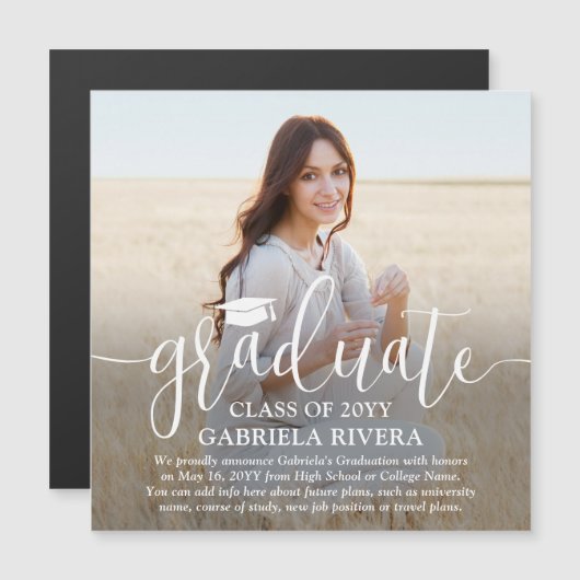 磁気フォトスクエア卒業発表カード マグネット招待状 (正面/裏面)