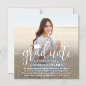 磁気フォトスクエア卒業発表カード マグネット招待状 (正面)