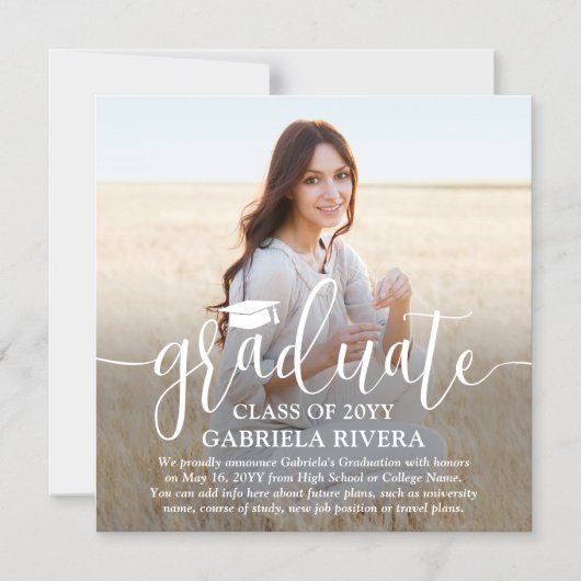 磁気フォトスクエア卒業発表カード マグネット招待状 (正面)