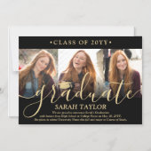磁気フォトブラック金ゴールド卒業発表 マグネット招待状 (正面)