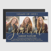 磁気フォト ネイビー＆ゴールド 卒業発表 マグネット招待状 (正面/裏面)