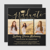 磁気ブラック金ゴールド卒業写真の発表 マグネット招待状 (正面/裏面)