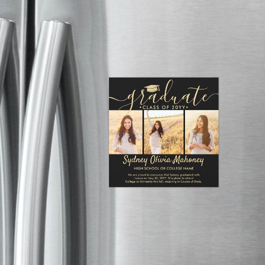 磁気ブラック金ゴールド卒業写真の発表 マグネット招待状