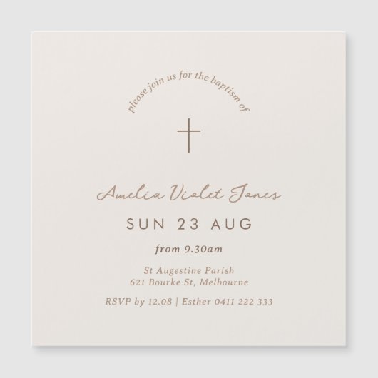 磁気ミニマル洗礼《キリスト教》洗礼式や命名式招待状 マグネット招待状 (正面)