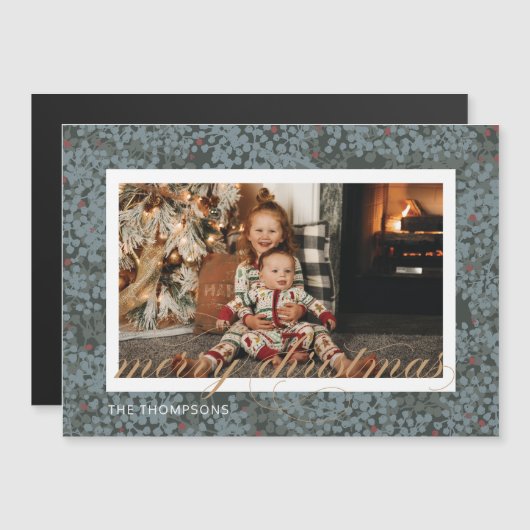 磁気メリークリスマススクリプトベリーフォトカード マグネット招待状 (正面/裏面)