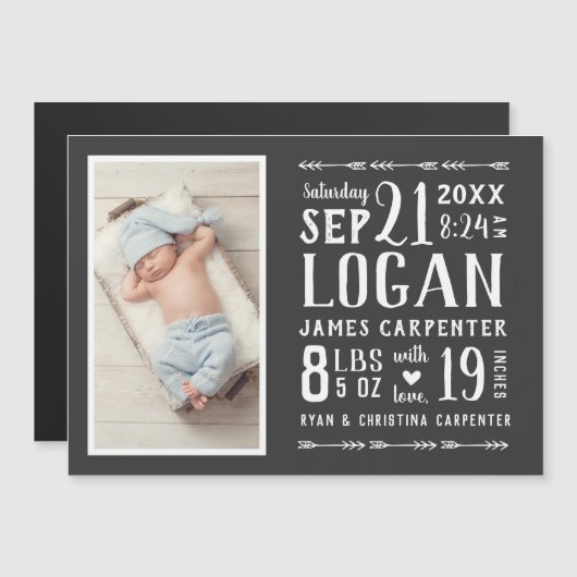 磁気モダン写素朴真の誕生発表 マグネット招待状 (正面/裏面)