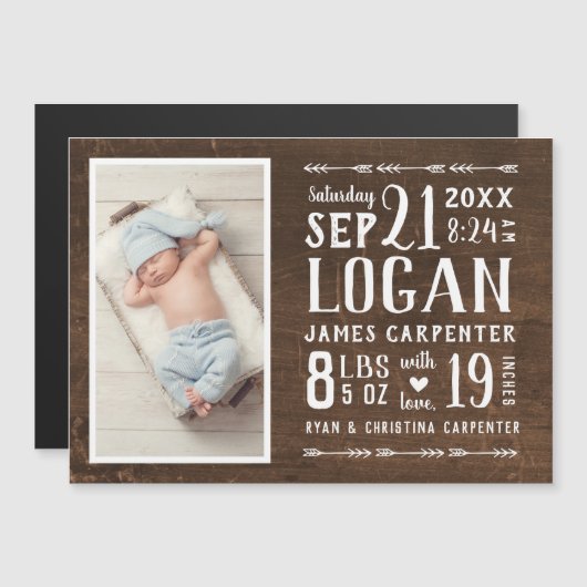 磁気モダン写素朴真の誕生発表 マグネット招待状 (正面/裏面)