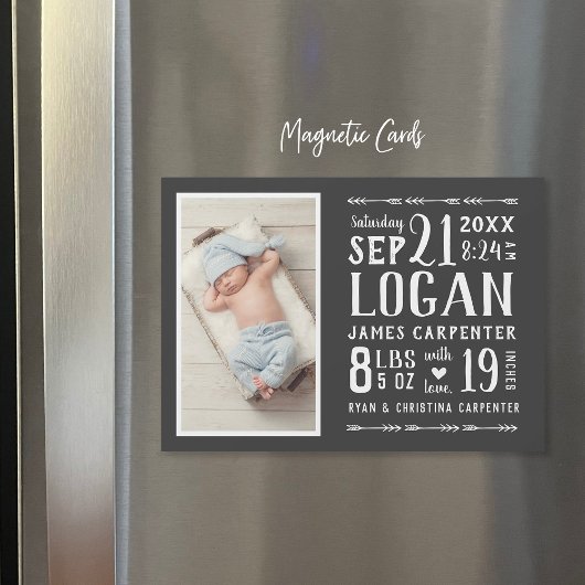 磁気モダン写素朴真の誕生発表 マグネット招待状