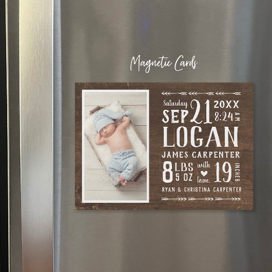 磁気モダン写素朴真の誕生発表 マグネット招待状