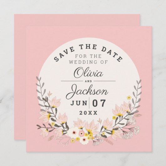 磁気保存ザデイトシックフローラ赤面ピンク 招待状 (正面/裏面)