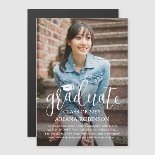 磁気写真モダン卒業発表カード マグネット招待状 (正面/裏面)