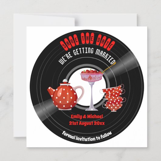 磁気結婚式の日付茶のパーティーレコードを保存 マグネット招待状 (正面)