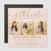 磁気赤面金ゴールド卒業写真の発表 マグネット招待状 (正面/裏面)