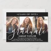 磁気3フォトブラック卒業発表 マグネット招待状 (正面)