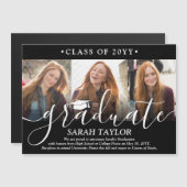 磁気3 フォト ブラック 卒業発表 マグネット招待状 (正面/裏面)