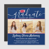 磁気 赤・白・青の卒業発表 マグネット招待状 (正面/裏面)