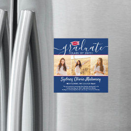 磁気 赤・白・青の卒業発表 マグネット招待状