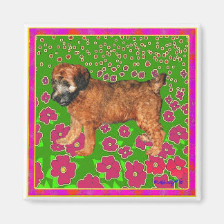 磁石：庭の子犬 – ピンク マグネット