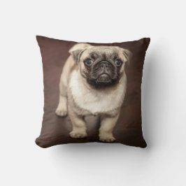 磨いた木の床にパグパピー クッション