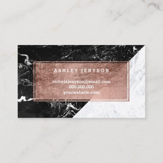 磨かれたばら色の金ゴールドのタイポグラフィの白黒の大理石 名刺 (裏面)
