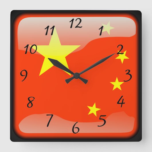 磨かれる中国語 スクエア壁時計 (正面)