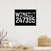 磨耗して傷だらけのテキストで Workout 247365 白 ポスター (キッチン)