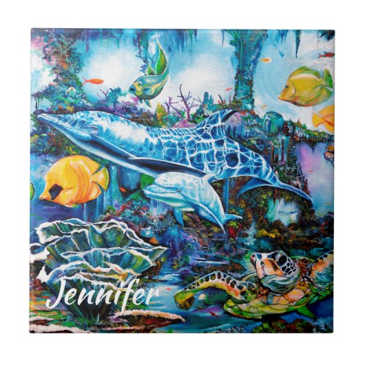 礁の近くの美しい海洋生物 タイル (正面)