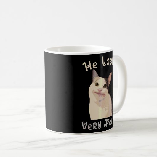 礼儀正しい猫の手ぶりを見せる コーヒーマグカップ (正面右)